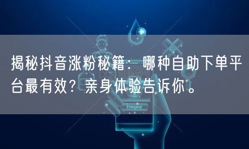 揭秘抖音涨粉秘籍：哪种自助下单平台最有效？亲身体验告诉你。