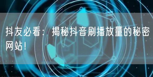 抖友必看：揭秘抖音刷播放量的秘密网站！