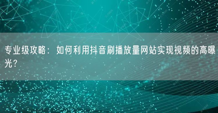 专业级攻略：如何利用抖音刷播放量网站实现视频的高曝光？
