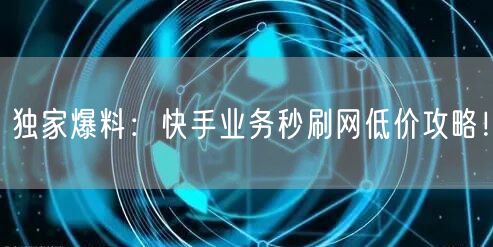 独家爆料：快手业务秒刷网低价攻略！