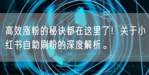 高效涨粉的秘诀都在这里了！关于小红书自助刷粉的深度解析。