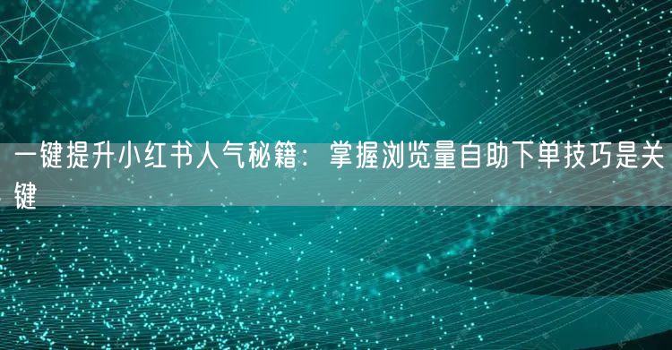 一键提升小红书人气秘籍：掌握浏览量自助下
