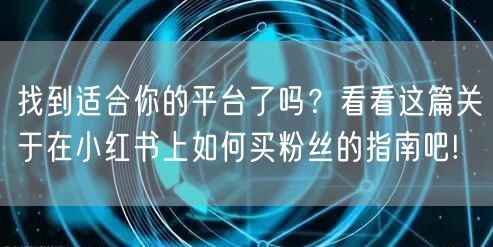 找到适合你的平台了吗？看看这篇关于在小红书上如何买粉丝的指南吧!