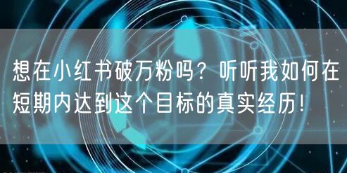 想在小红书破万粉吗？听听我如何在短期内达到这个目标的真实经历！
