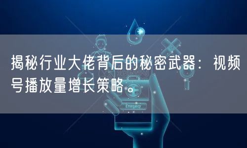 揭秘行业大佬背后的秘密武器：视频号播放量增长策略。