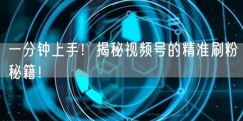 一分钟上手！揭秘视频号的精准刷粉秘籍！