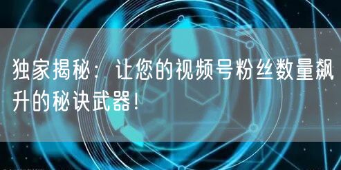 独家揭秘：让您的视频号粉丝数量飙升的秘诀武器！