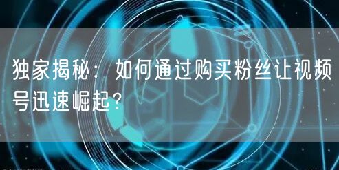 独家揭秘：如何通过购买粉丝让视频号迅速崛起？
